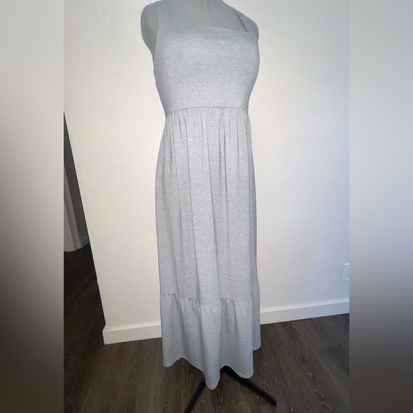 Express Heather Grey Jersey Maxi Halter Dress Wide Crisscross Straps Women Small - Picture 11 of 15